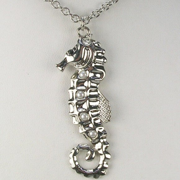 Nolan Miller Jewelry - Nolan Miller Seahorse Necklace Faux Pearl Silver Tone 16"-18" NWOT 17926
